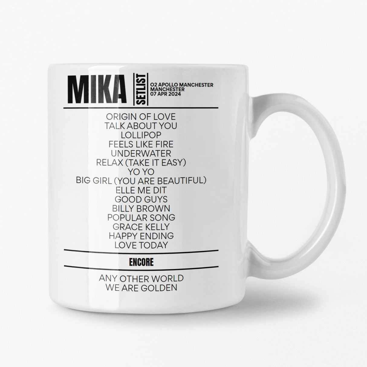 MIKA Manchester April 2024 Setlist Mug - Setlist