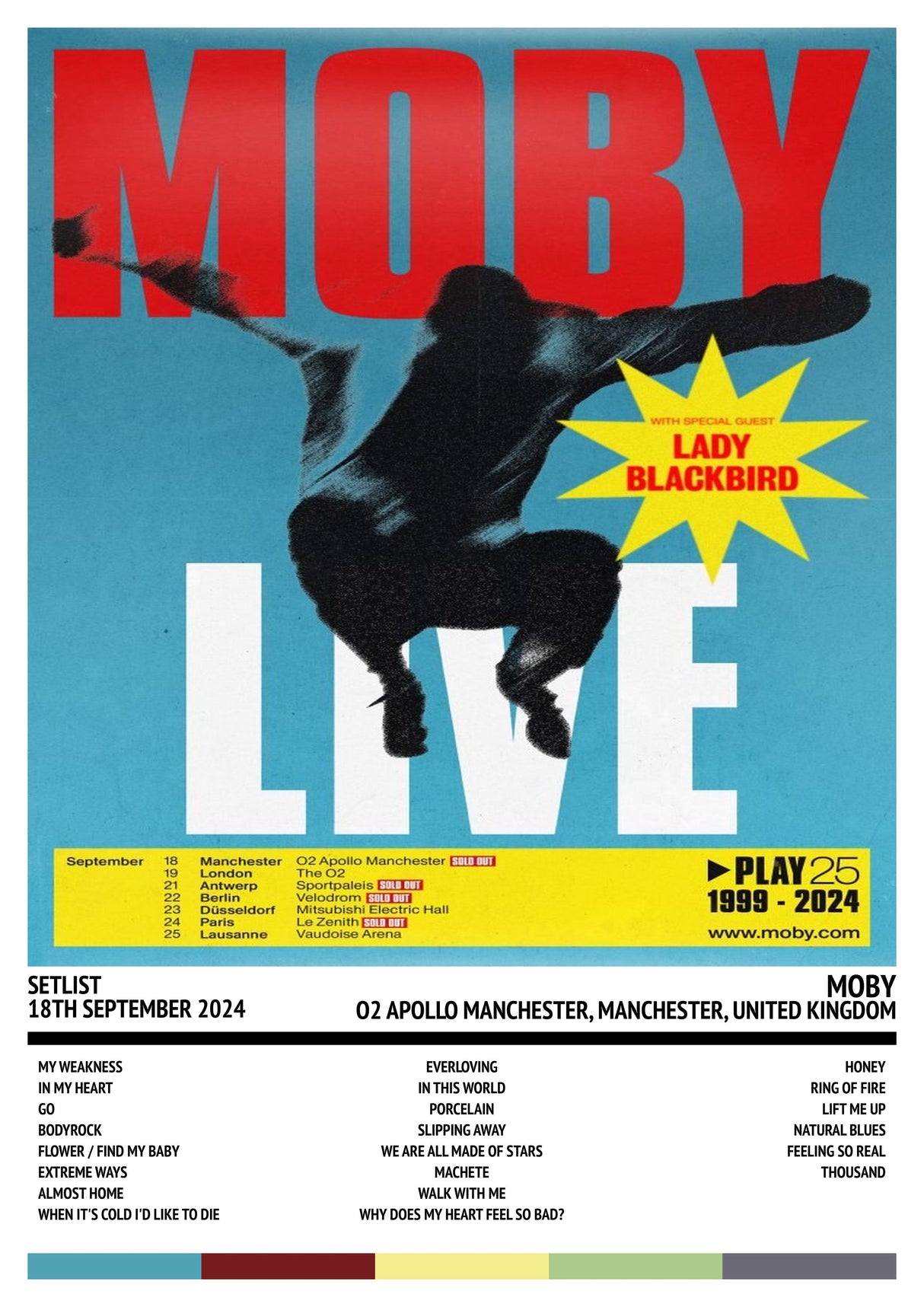 Moby Play 25 Sportpaleis Merksem 21st September 2024 - Setlist Tour Poster - Setlist