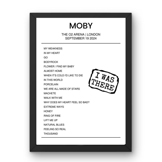 Moby September 19, 2024 The O2 Arena London Setlist Poster - Setlist