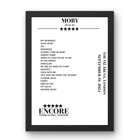 Moby September 19, 2024 The O2 Arena London Setlist Poster - Setlist