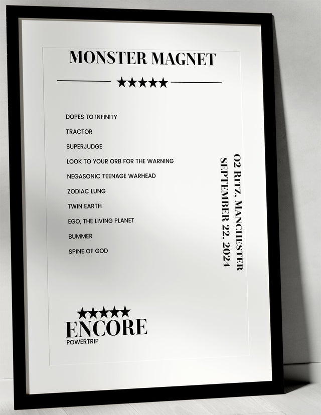 Monster Magnet September 22, 2024 O2 Ritz Manchester Setlist Poster - Setlist