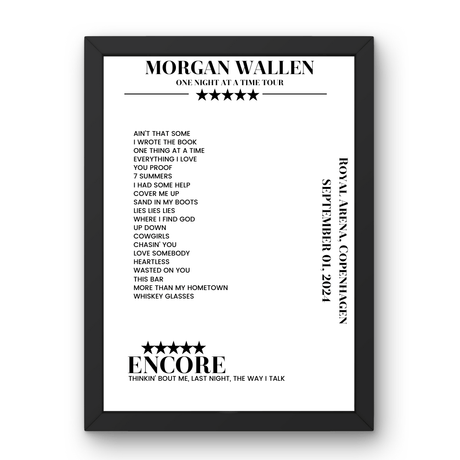 Morgan Wallen September 01, 2024 Royal Arena Copenhagen Setlist Poster - Setlist