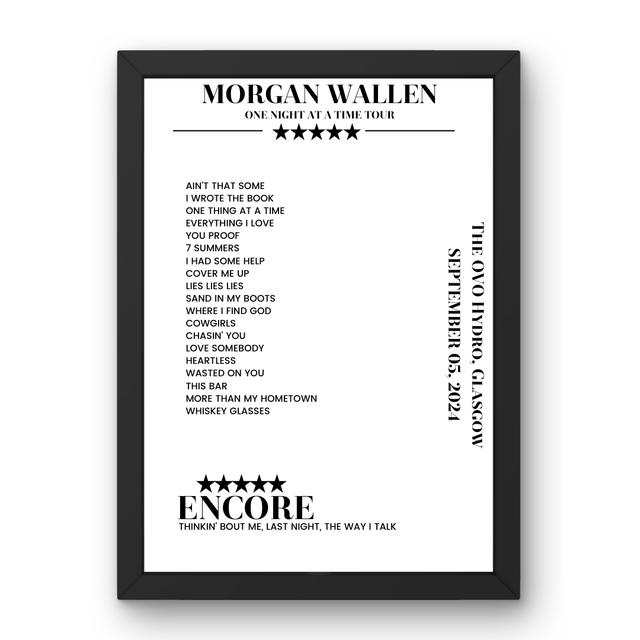 Morgan Wallen September 05, 2024 The OVO Hydro Glasgow Setlist Poster - Setlist