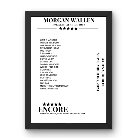 Morgan Wallen September 08, 2024 3Arena Dublin Setlist Poster - Setlist