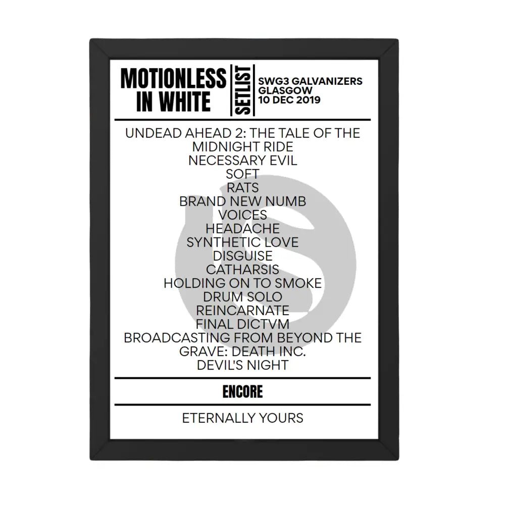 Motionless In White 10 - 12 - 2019 - Glasgow Setlist - Setlist