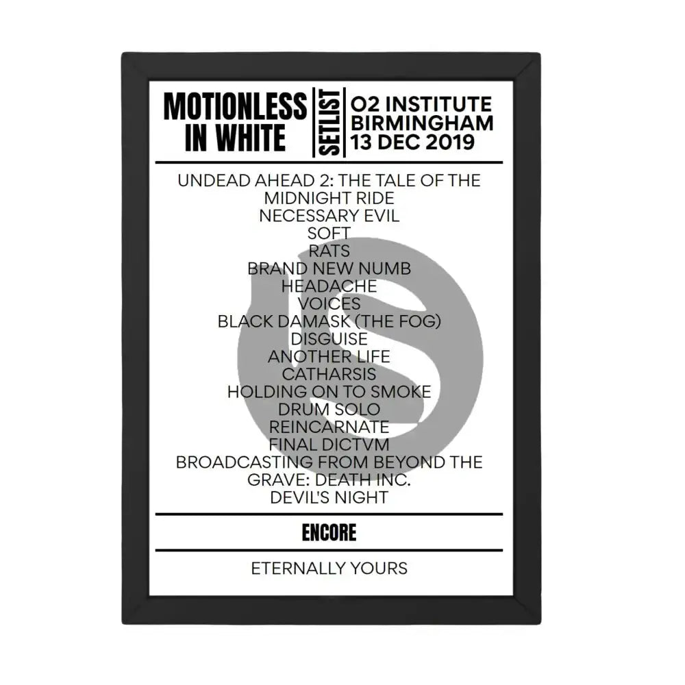 Motionless In White 13 - 12 - 2019 - Birmingham Setlist - Setlist