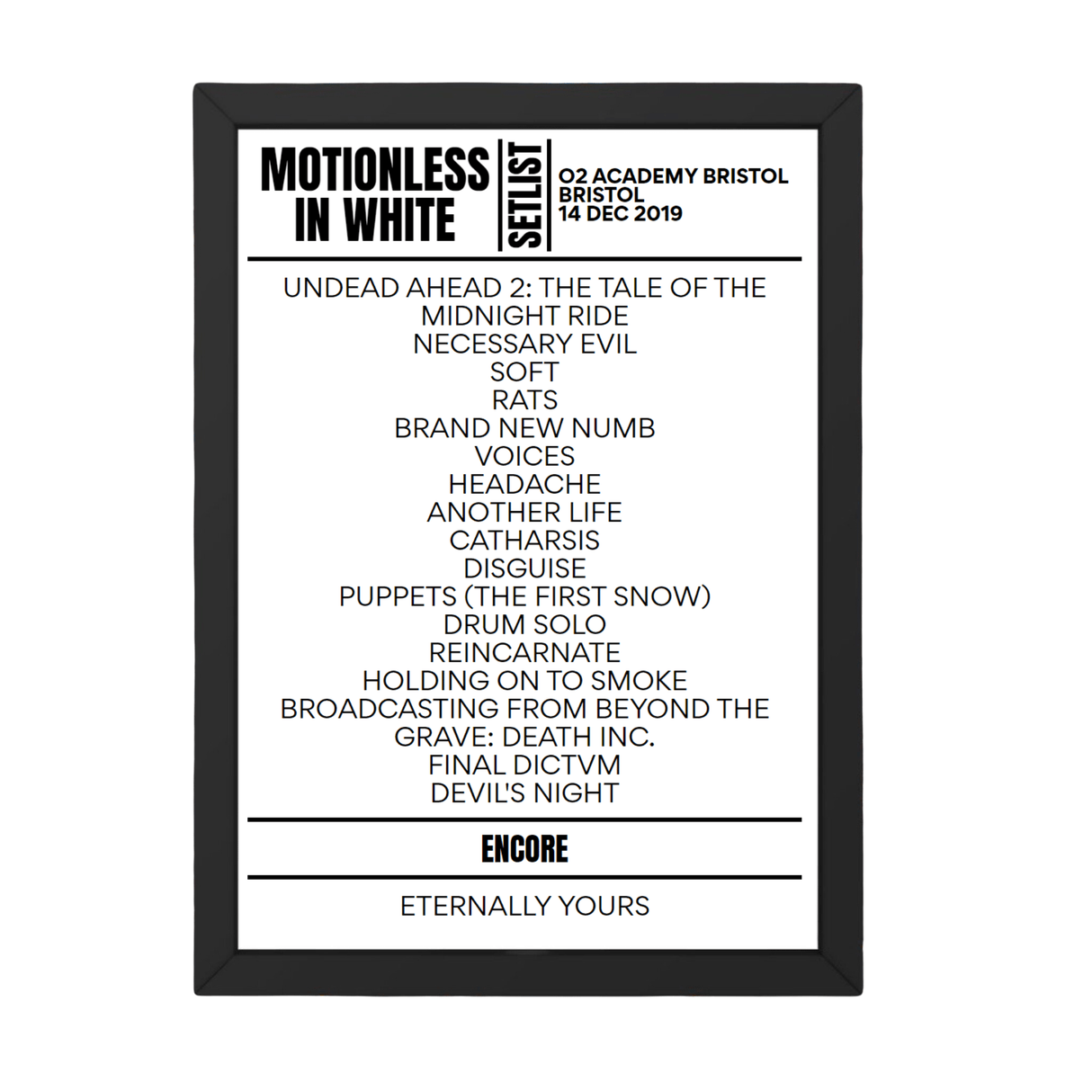 Motionless In White 14-12-2019-Bristol Setlist - Setlist