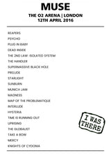 Muse 12th April 2016 The O2 Arena London - Alternate - Setlist