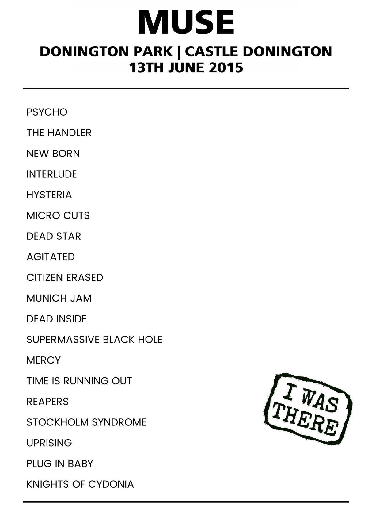 Muse 13th June 2015 Donington Park Castle Donington - Alternate - Setlist