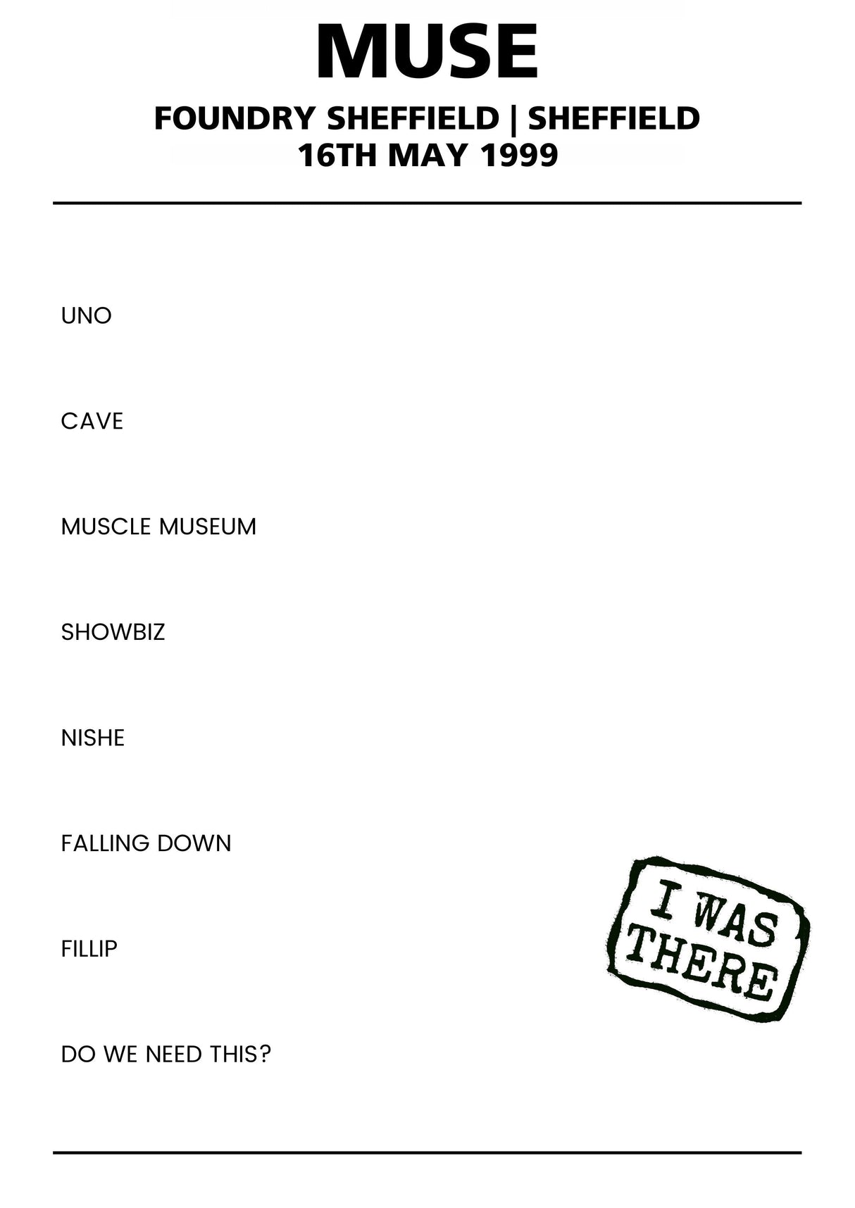 Muse 16th May 1999 Foundry Sheffield Sheffield - Alternate - Setlist