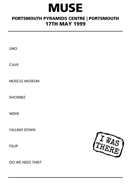 Muse 17th May 1999 Portsmouth Pyramids Centre Portsmouth - Alternate - Setlist