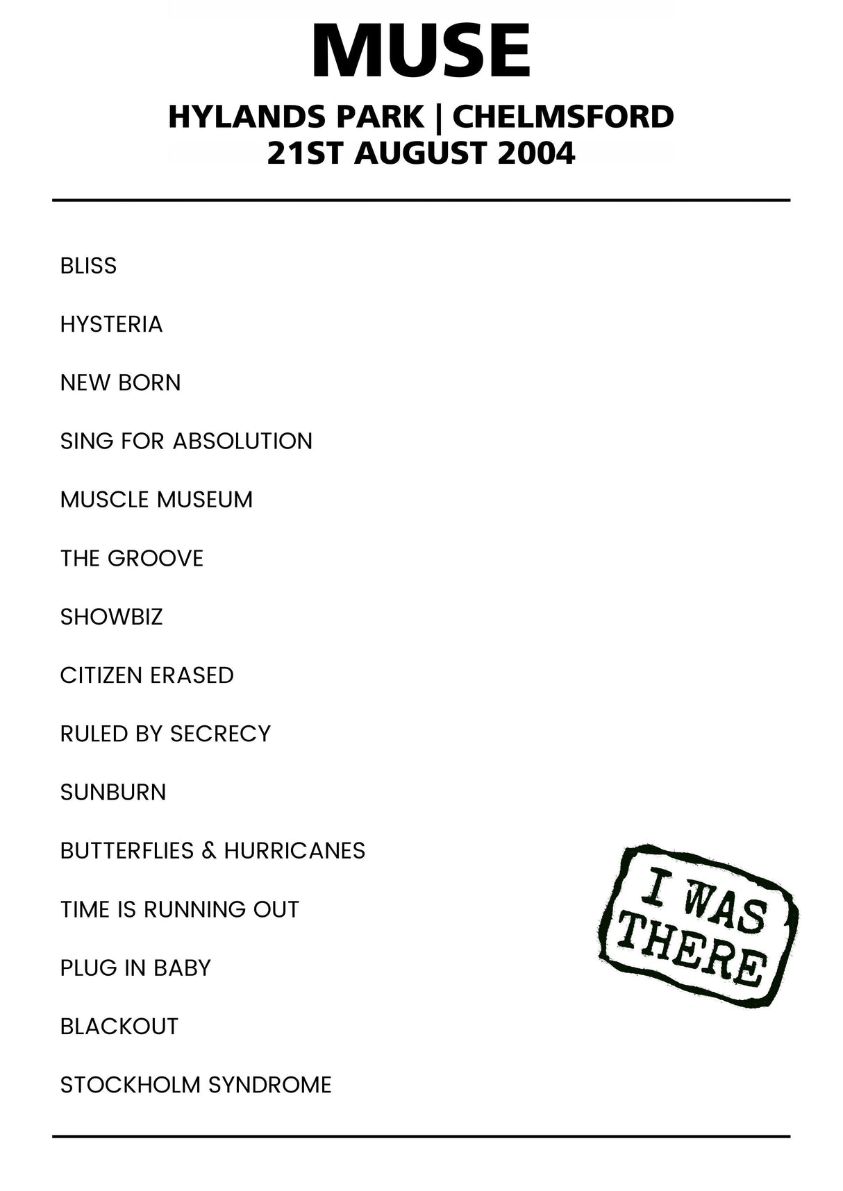 Muse 21st August 2004 Hylands Park Chelmsford - Alternate - Setlist