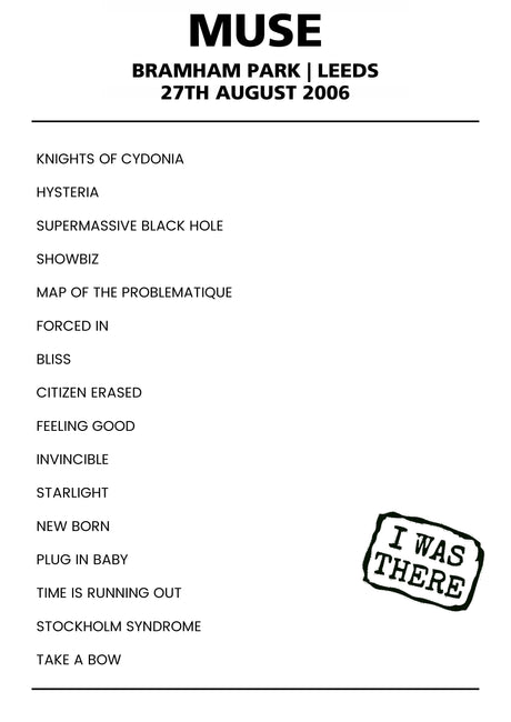 Muse 27th August 2006 Bramham Park Leeds - Alternate - Setlist