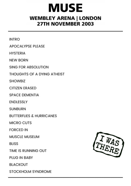 Muse 27th November 2003 Wembley Arena London - Alternate - Setlist