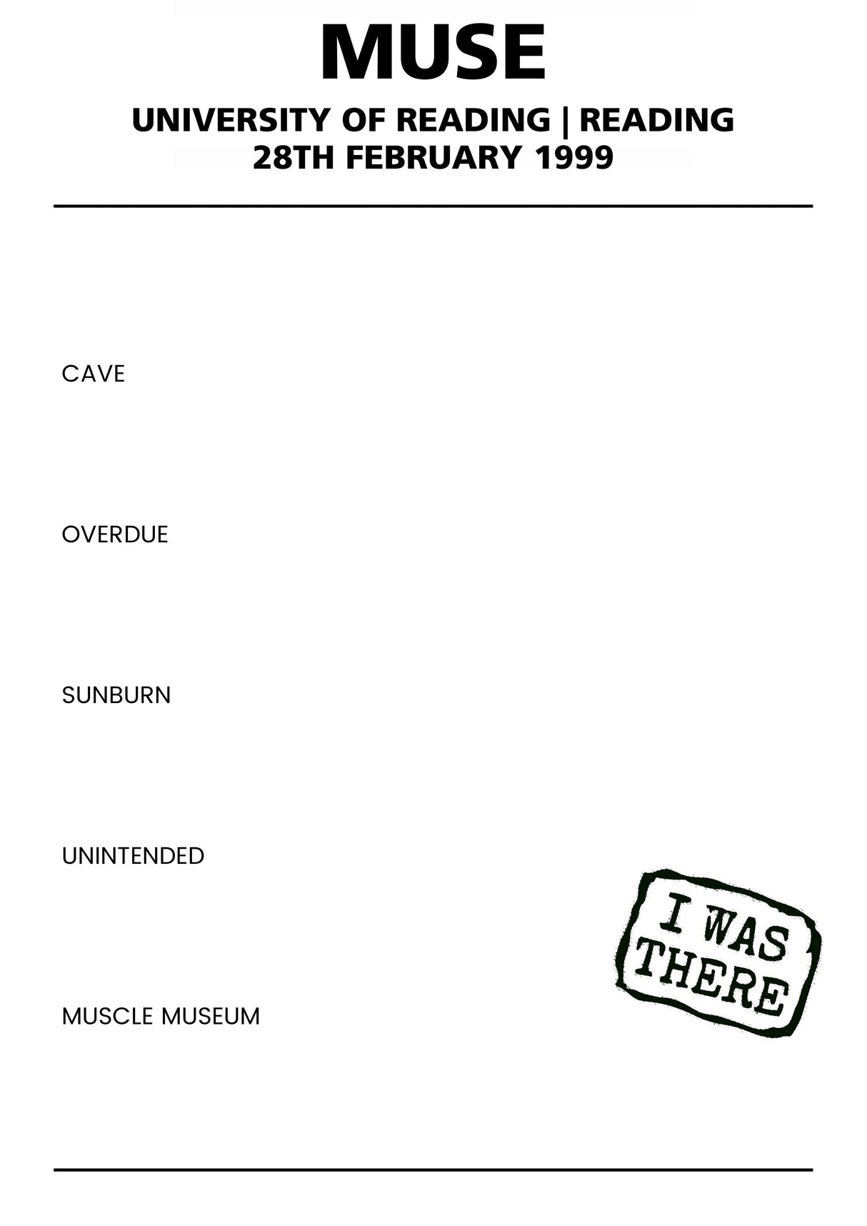 Muse 28th February 1999 University of Reading Reading - Alternate - Setlist