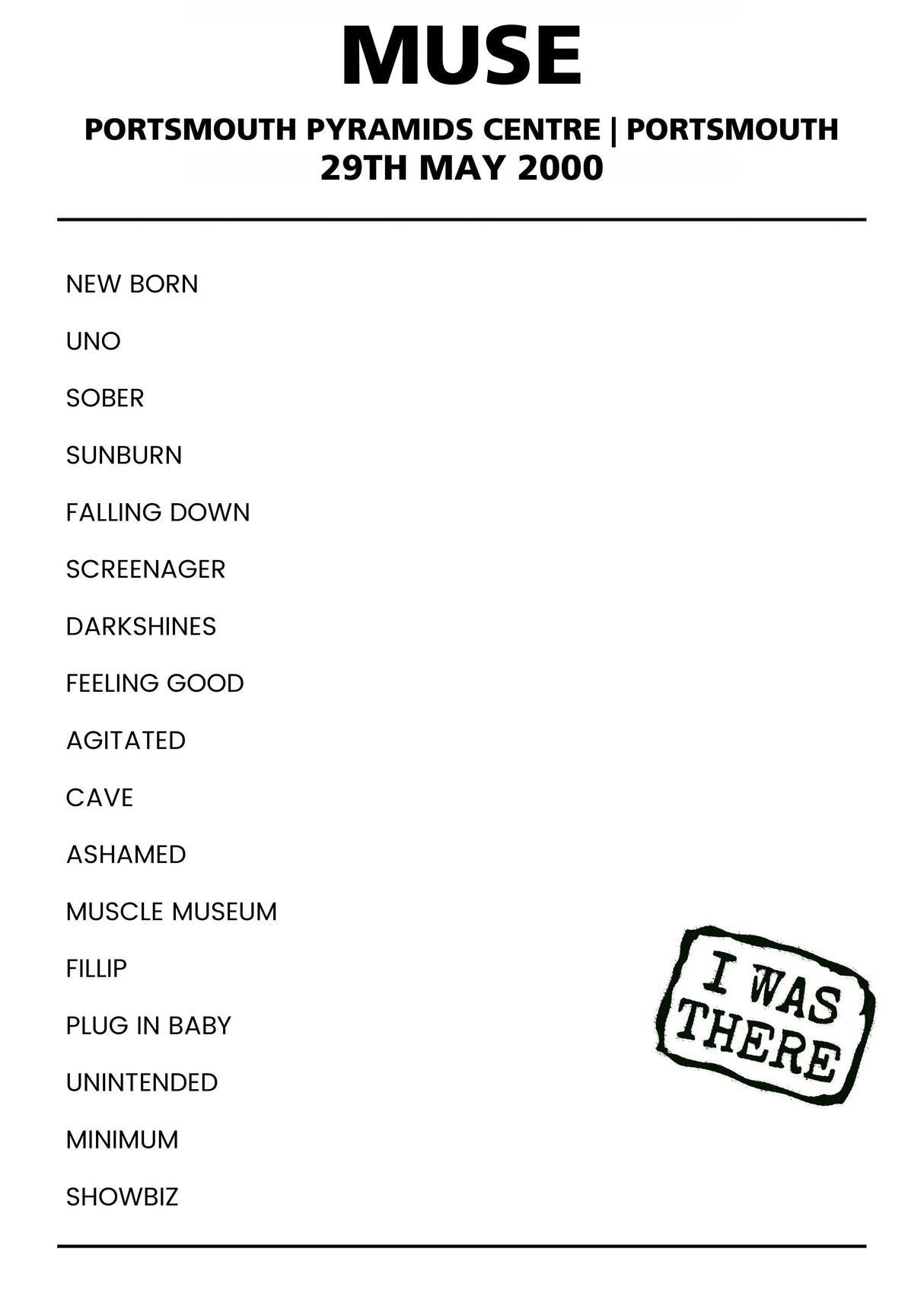 Muse 29th May 2000 Portsmouth Pyramids Centre Portsmouth - Alternate - Setlist