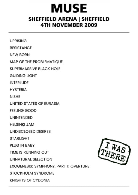 Muse 4th November 2009 Sheffield Arena Sheffield - Alternate - Setlist