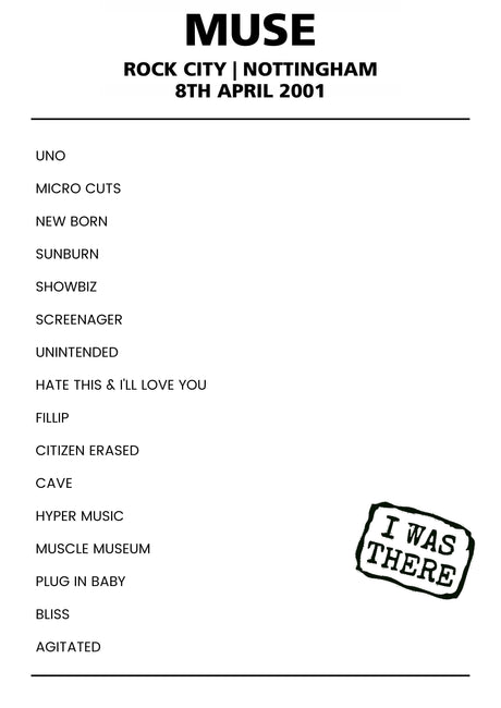 Muse 8th April 2001 Rock City Nottingham - Alternate - Setlist