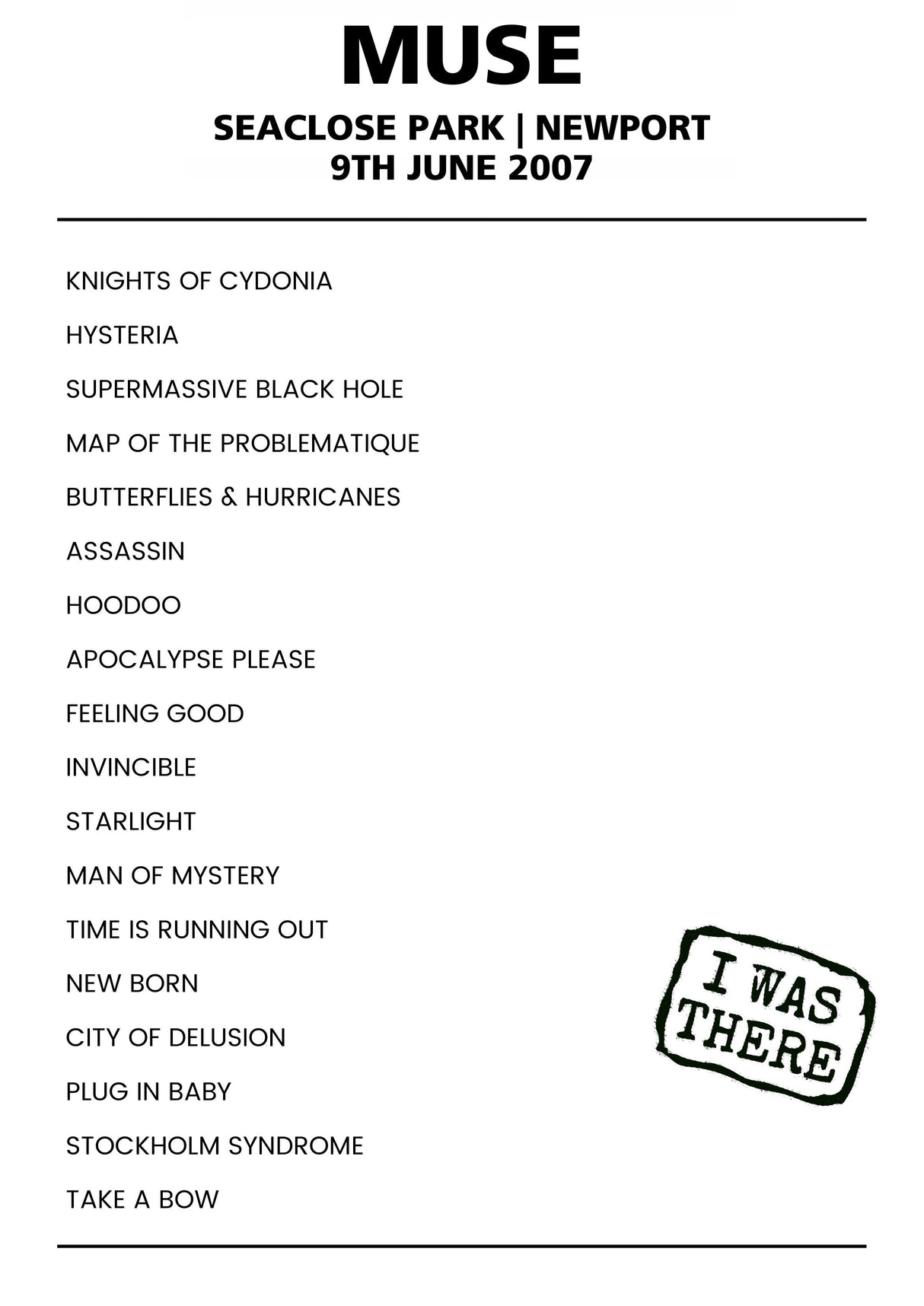 Muse 9th June 2007 Seaclose Park Newport - Alternate - Setlist