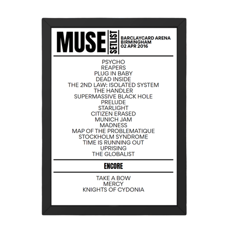 Muse Birmingham April 2, 2016 Replica Setlist - Setlist