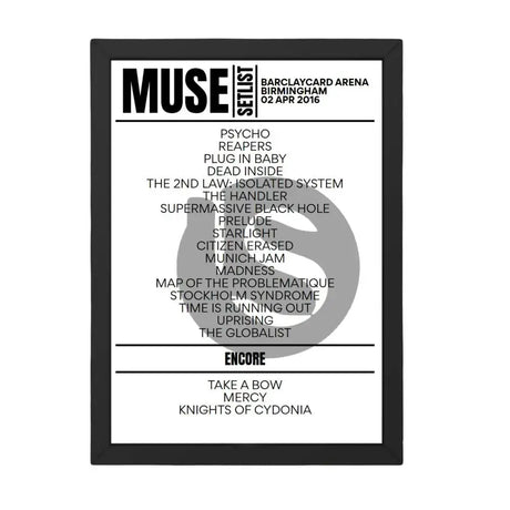 Muse Birmingham April 2, 2016 Replica Setlist - Setlist