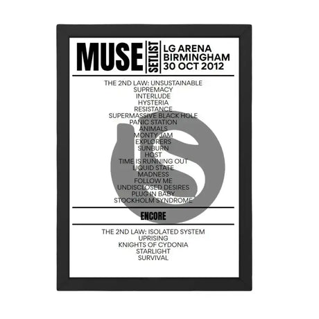 Muse Birmingham October 30, 2012 Replica Setlist - Setlist