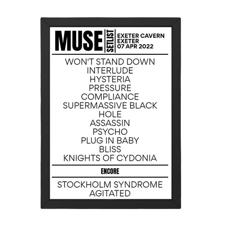 Muse Exeter April 7, 2022 Replica Setlist - Setlist