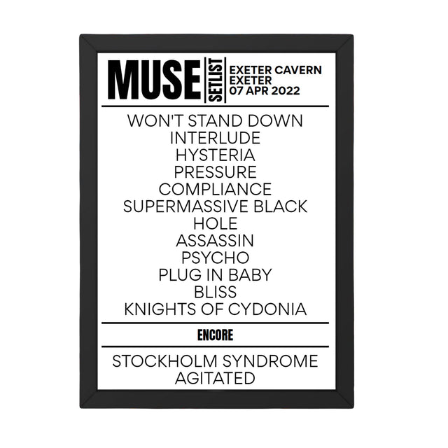 Muse Exeter April 7, 2022 Replica Setlist - Setlist