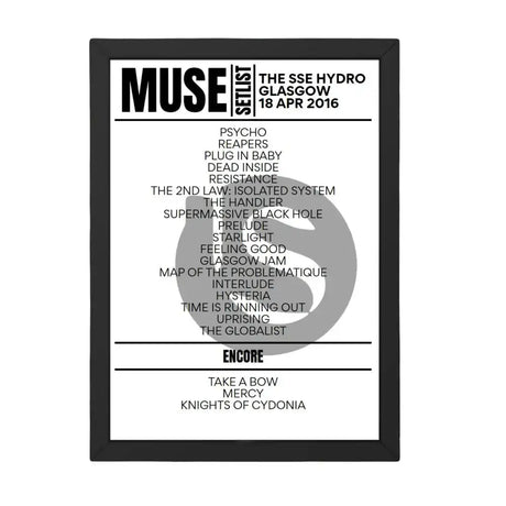 Muse Glasgow April 17, 2016 Replica Setlist - Setlist