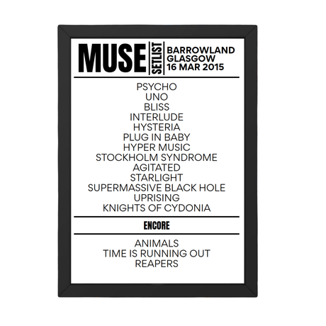 Muse Glasgow March 16, 2015 Replica Setlist - Setlist