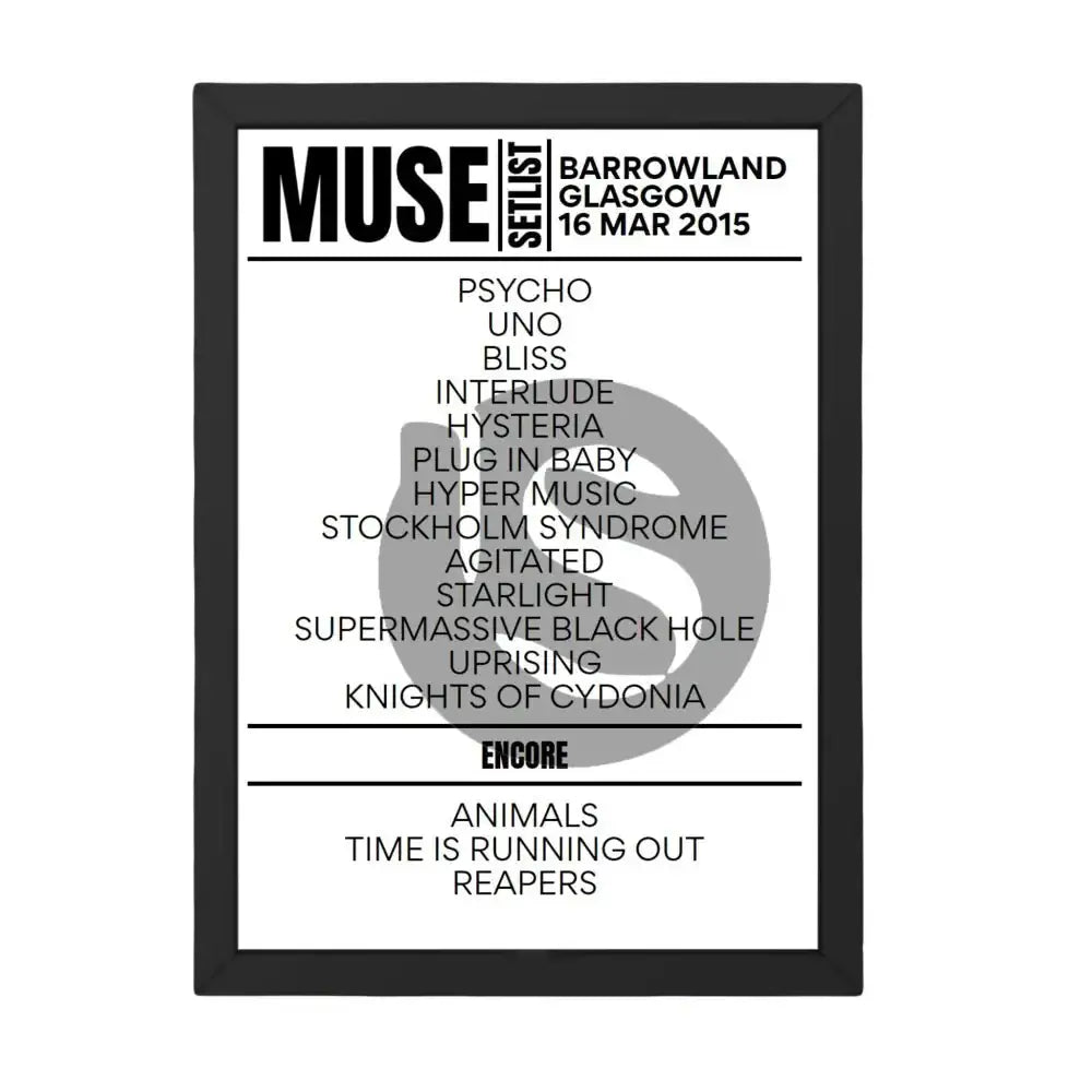 Muse Glasgow March 16, 2015 Replica Setlist - Setlist