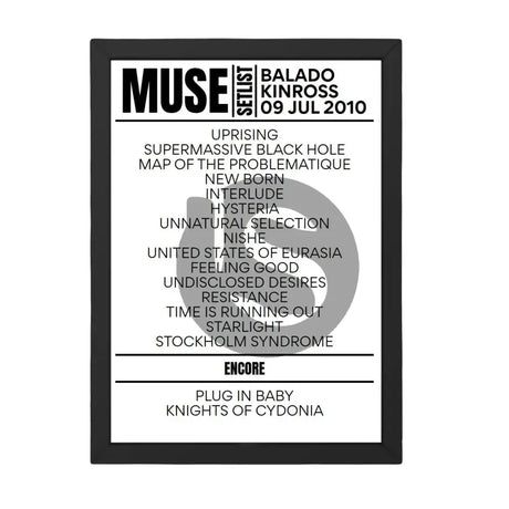 Muse Kinross July 9, 2010 Replica Setlist - Setlist