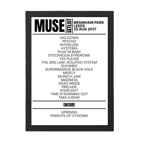 Muse Leeds August 25, 2017 Replica Setlist - Setlist