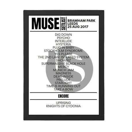 Muse Leeds August 25, 2017 Replica Setlist - Setlist