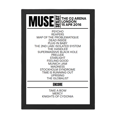 Muse London April 15, 2016 Replica Setlist - Setlist