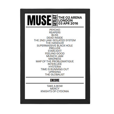 Muse London April 3, 2016 Replica Setlist - Setlist