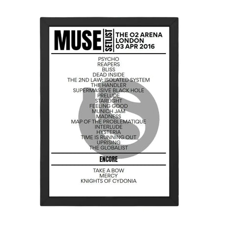 Muse London April 3, 2016 Replica Setlist - Setlist