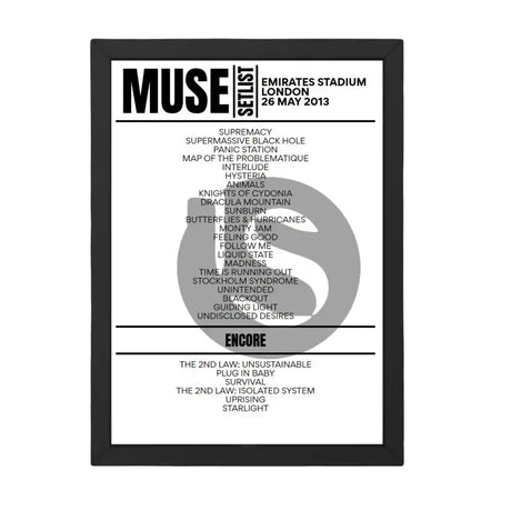 Muse London May 26, 2013 Replica Setlist - Setlist