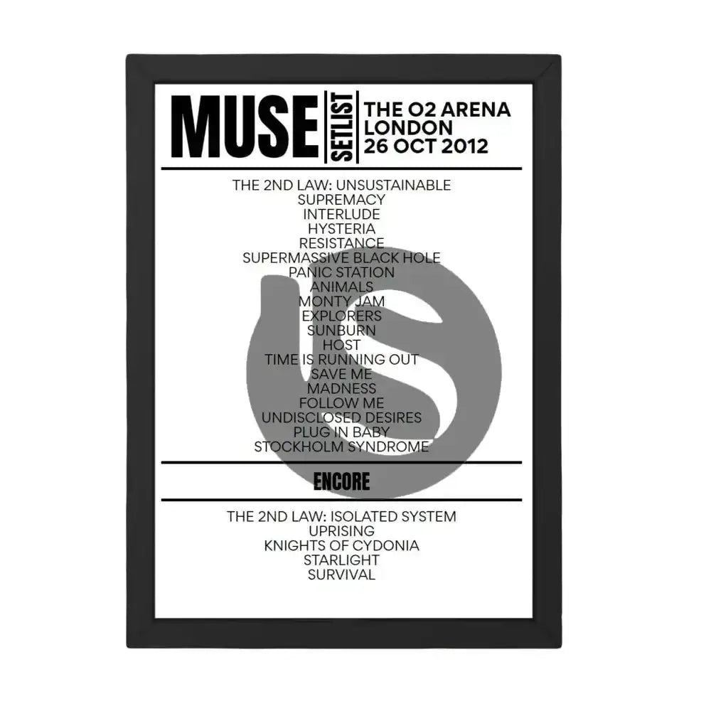 Muse London October 26, 2012 Replica Setlist - Setlist