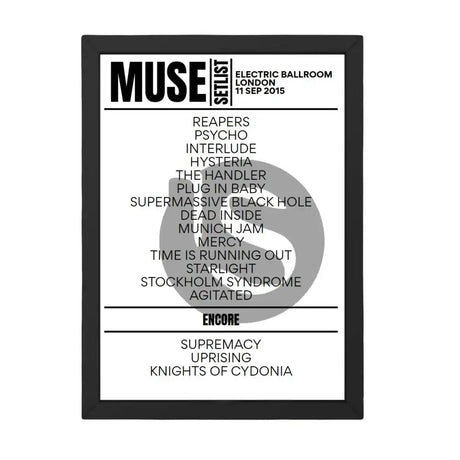 Muse London September 11, 2015 Replica Setlist - Setlist