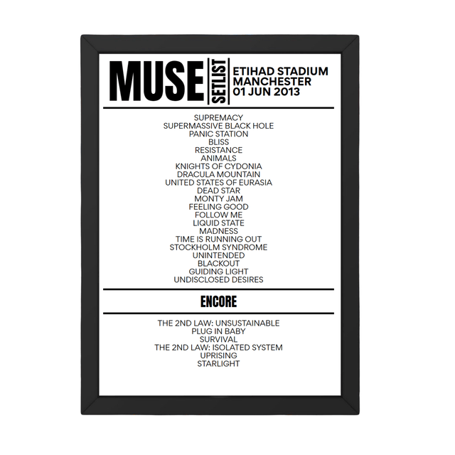 Muse Manchester June 1, 2013 Replica Setlist - Setlist