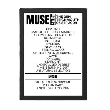 Muse Teignmouth September 5, 2009 Replica Setlist - Setlist