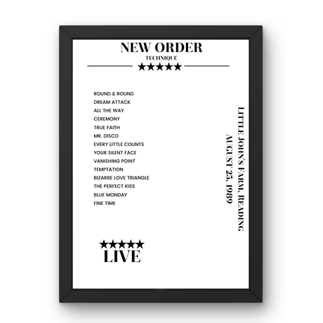 New Order August 25, 1989 Little John's Farm Reading Setlist Poster - Setlist