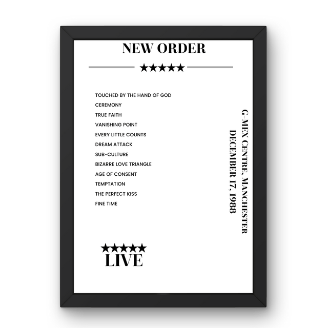 New Order December 17, 1988 G - MEX Centre Manchester Setlist Poster - Setlist