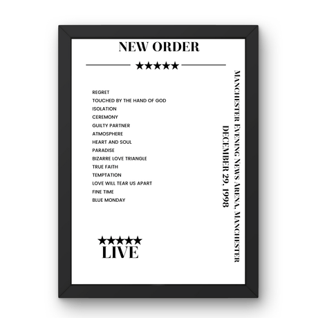 New Order December 29, 1998 Manchester Evening News Arena Manchester Setlist Poster - Setlist