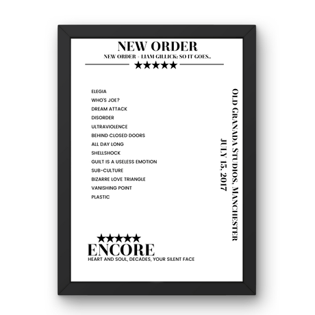 New Order July 15, 2017 Old Granada Studios Manchester Setlist Poster - Setlist