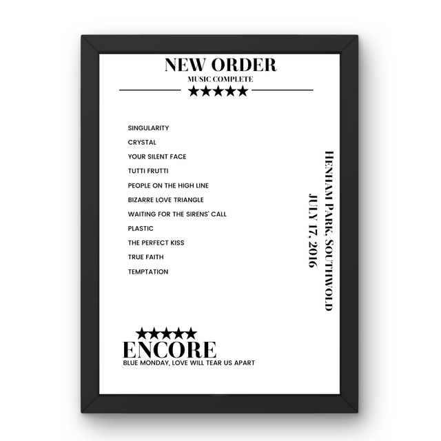 New Order July 17, 2016 Henham Park Southwold Setlist Poster - Setlist