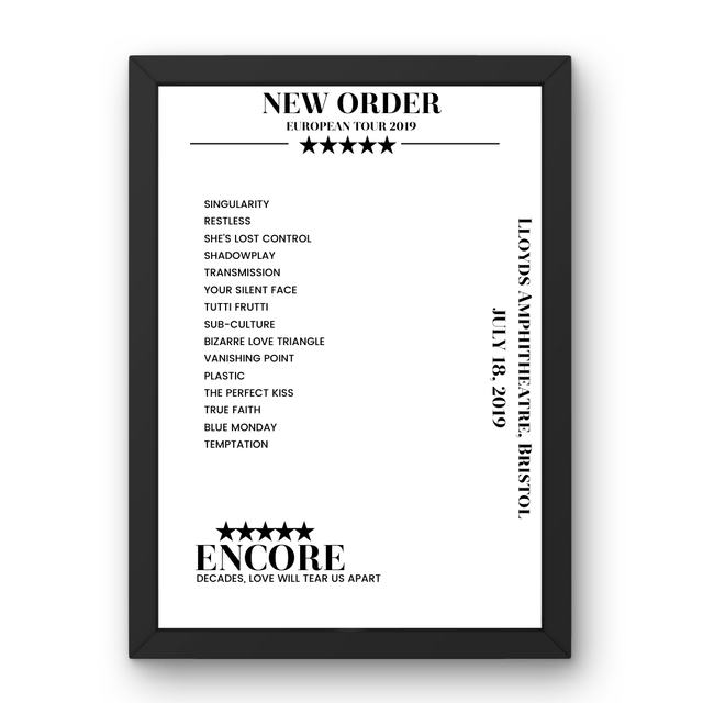 New Order July 18, 2019 Lloyds Amphitheatre Bristol Setlist Poster - Setlist