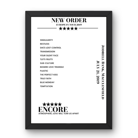 New Order July 21, 2019 Jodrell Bank Macclesfield Setlist Poster - Setlist