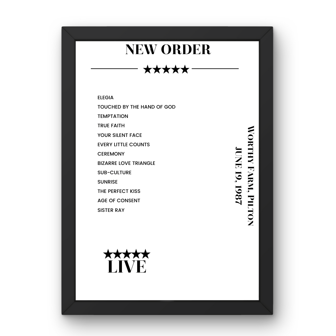 New Order June 19, 1987 Worthy Farm Pilton Setlist Poster - Setlist